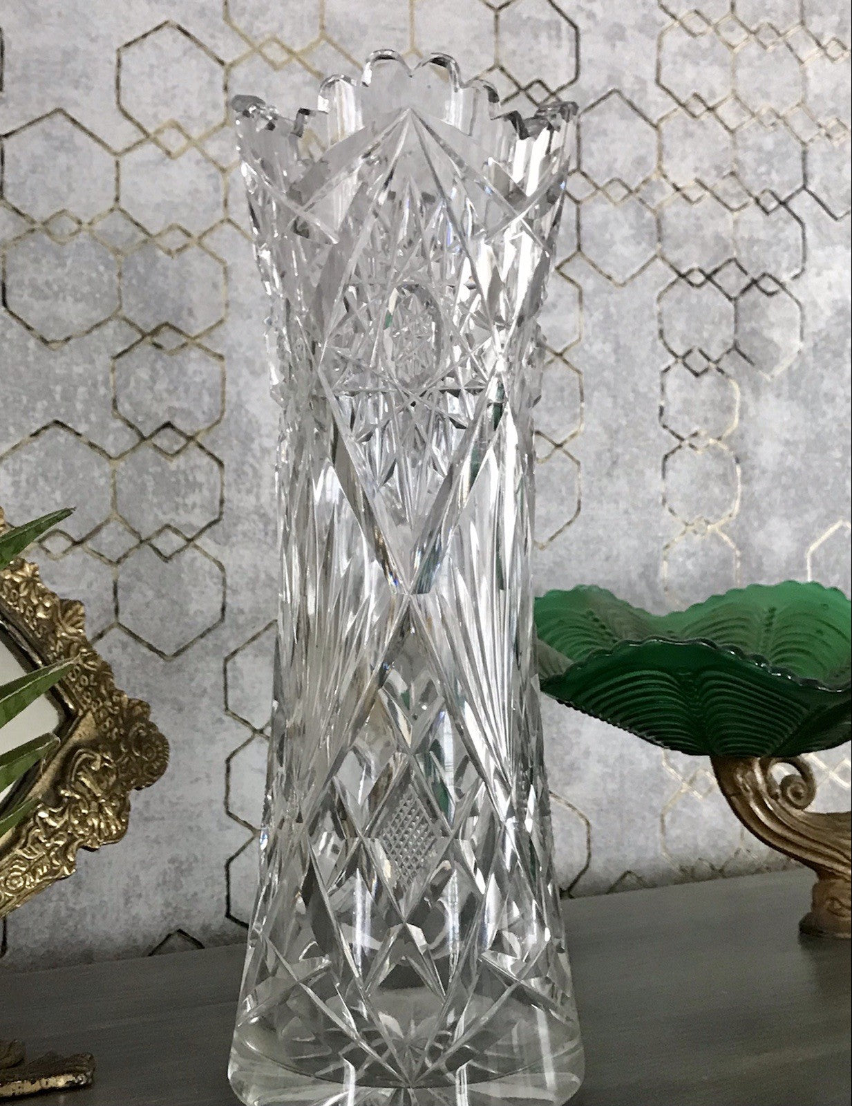 Alt Vintage Vase Glasvase Kristallglas Bleikristall geschliffen in Art Déco Stil