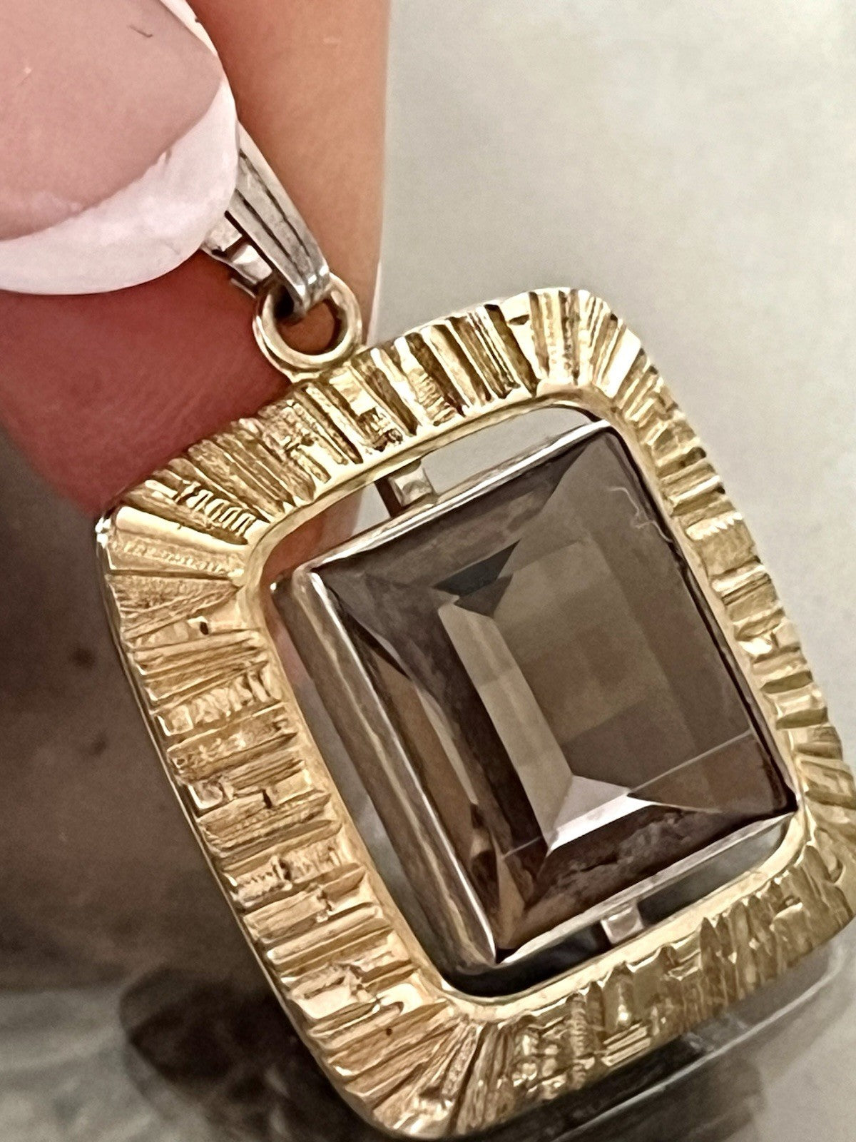 Vintage Alt Kettenanhänger Anhänger 835 K&L Silber vergoldet Rauchquarz?