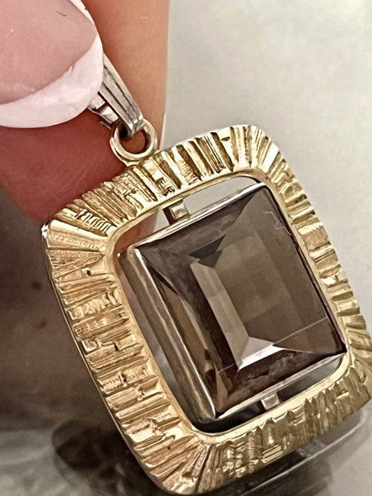 Vintage Alt Kettenanhänger Anhänger 835 K&L Silber vergoldet Rauchquarz?