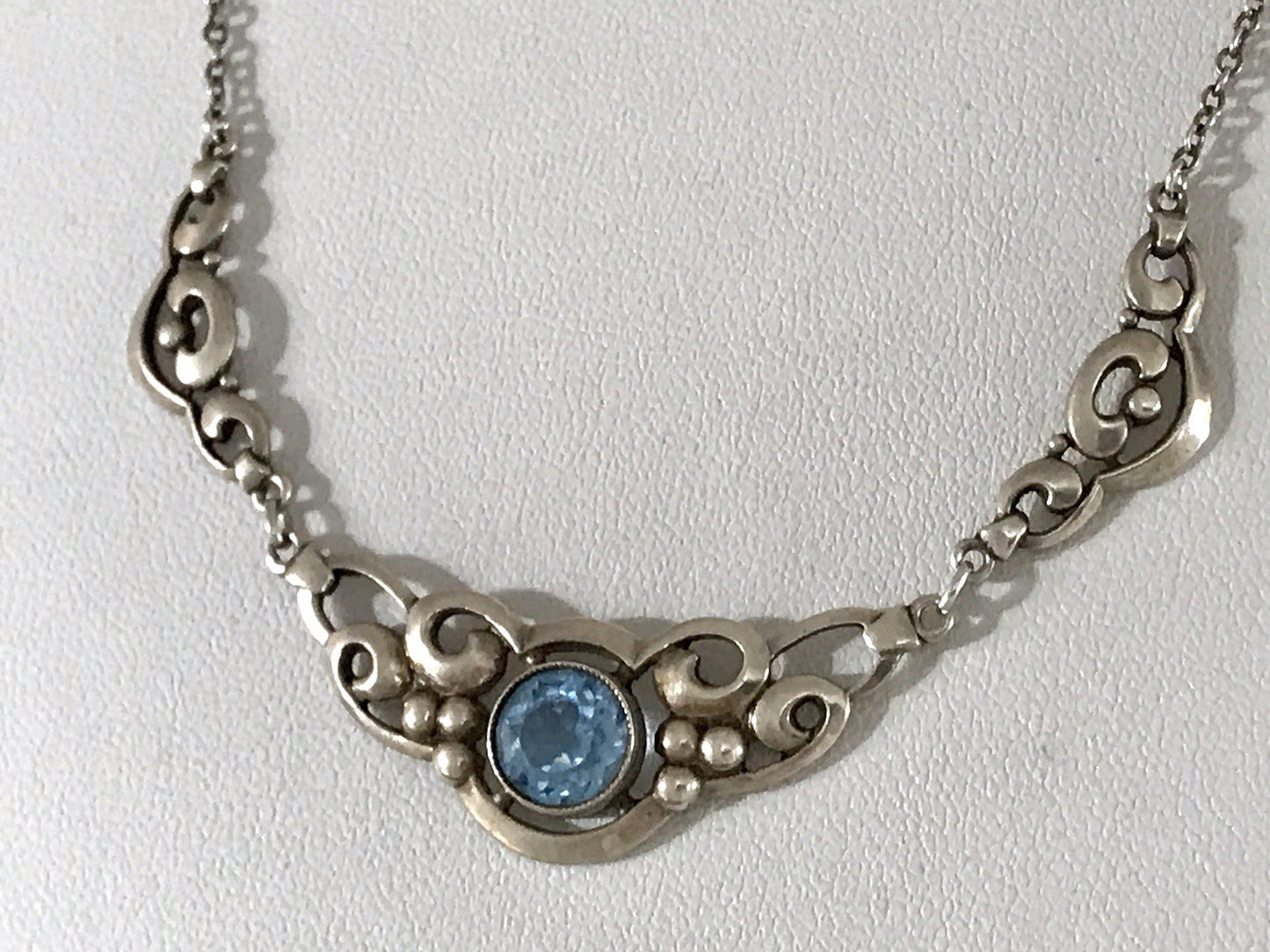 Antik 835 Sterling Silber Collier Halskette Kette Blauer Stein FBM