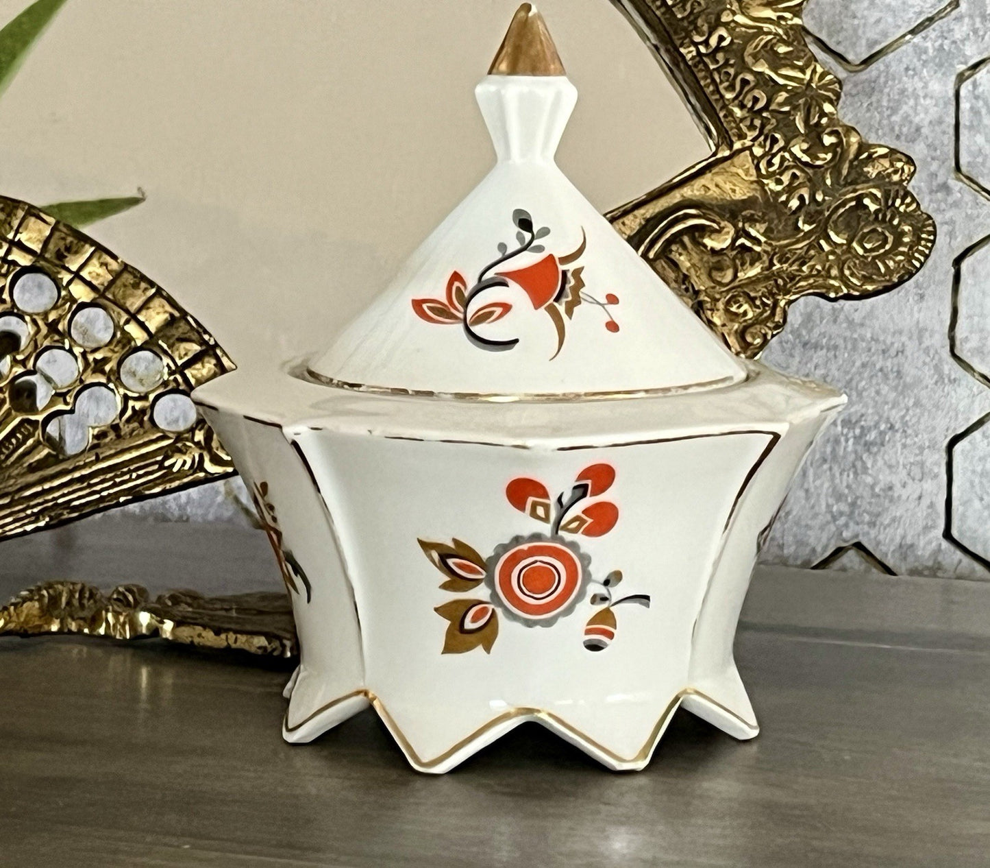 Antik Art Déco Porzellan Dose Deckeldose Schatulle Bonboniere Volkstedt Thüringe
