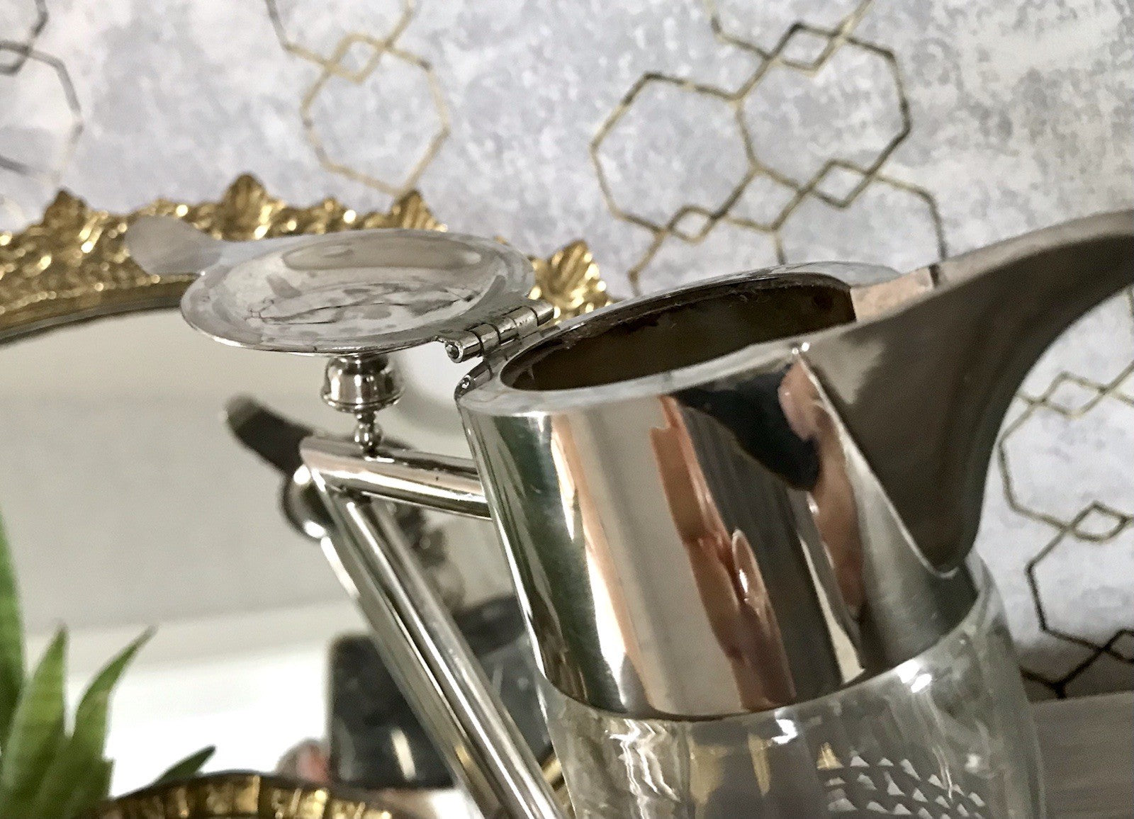 Antik Karaffe Dekanter Metallmontur versilbert? Kristallglas Schliff Edel!