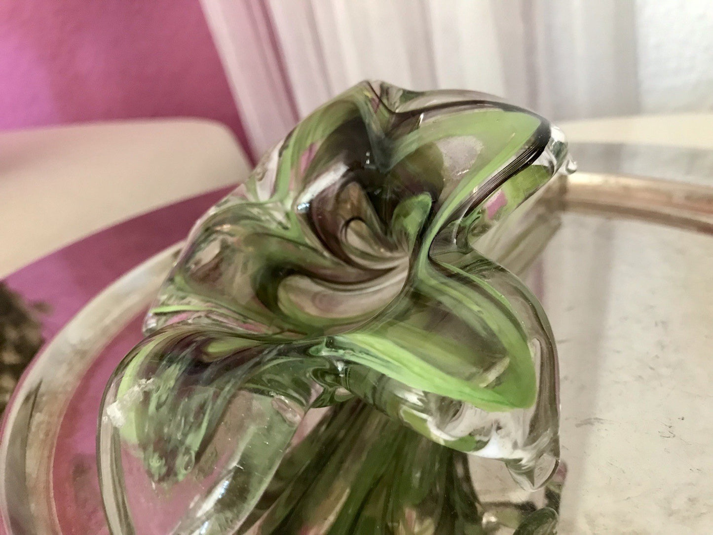 Vintage Murano ? 60er Jahre liegende Glasvase Vase Tischvase grün