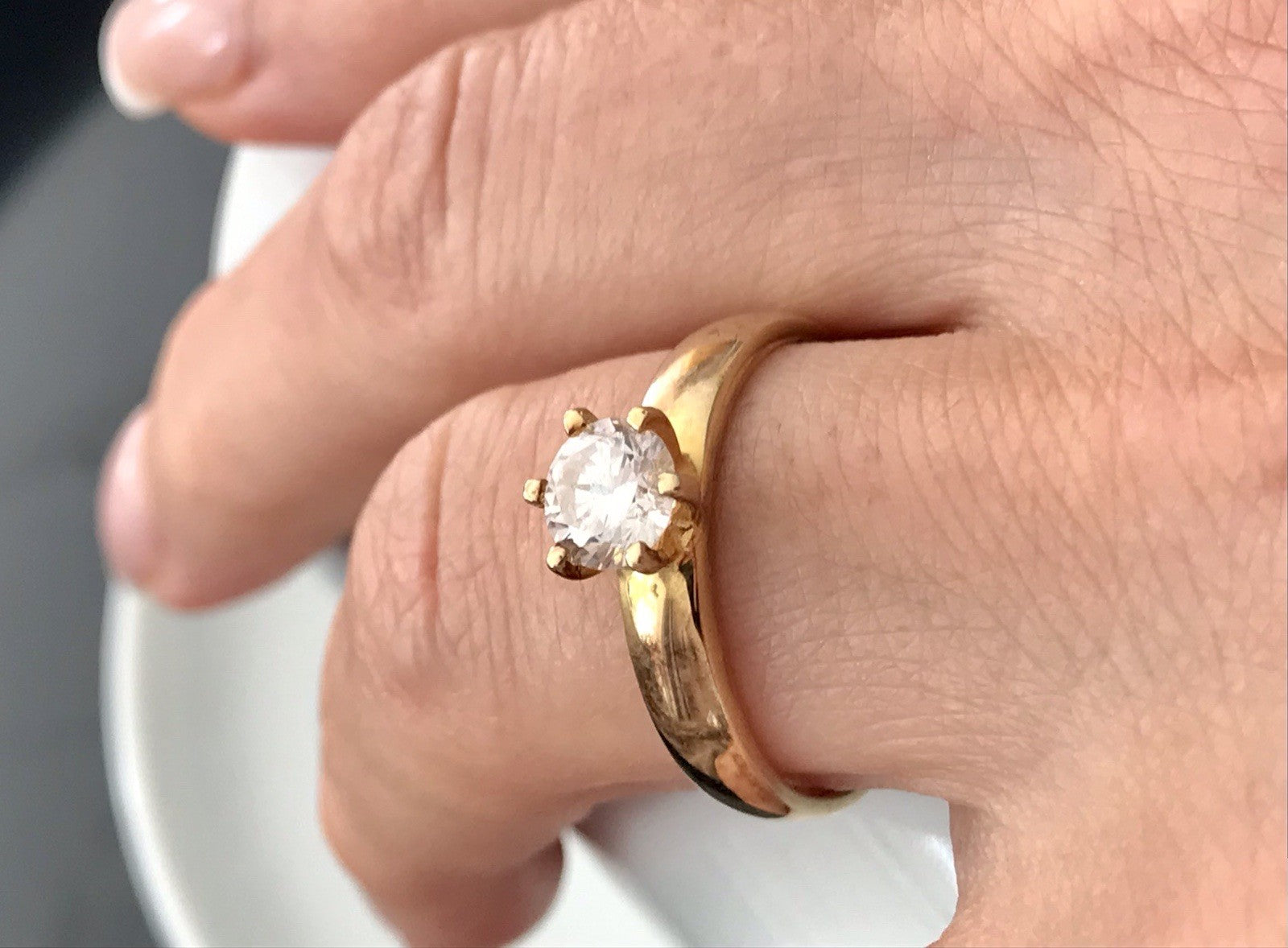 Vintage alt Damen Ring Silber 925 Gr.60 farbloser Stein Solitär 19,1 vergoldet