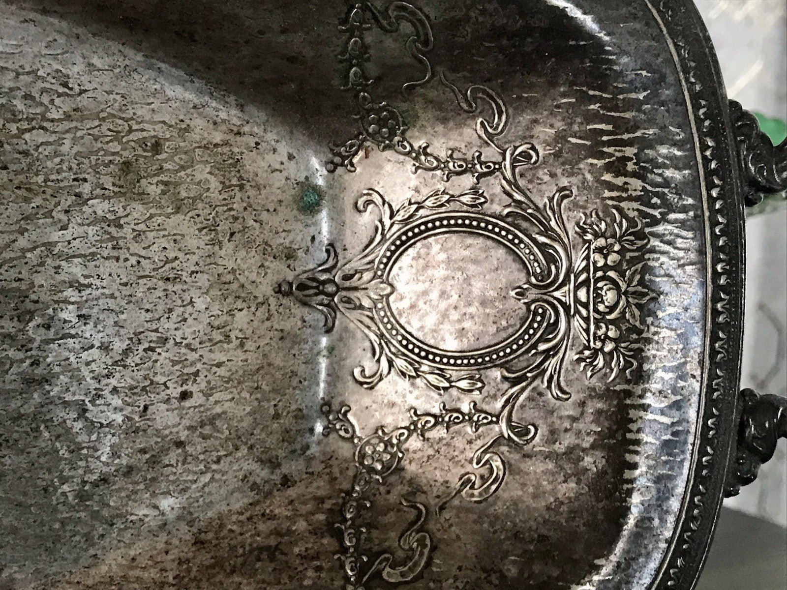Antik Schale versilbert Art Nouveau Jugendstil  um 1900 oval Handhaben Relief