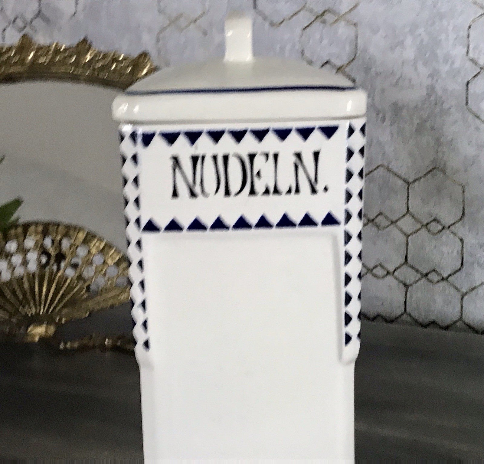 Antik Jugendstil Vorratsgefäß Nudeln Gefäß Vorratsdose weiß Porzellan creme blau