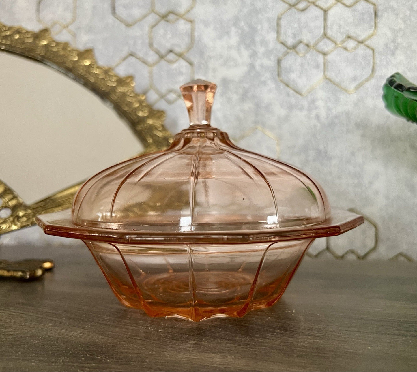 Antik Art Déco Dose Deckeldose Rosalin Rosa Pressglas