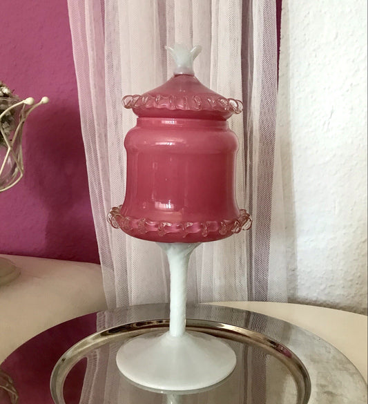 Vintage 60er Empoli Fußschale Schale Bonboniere rosa weiß Deckelvase Designer