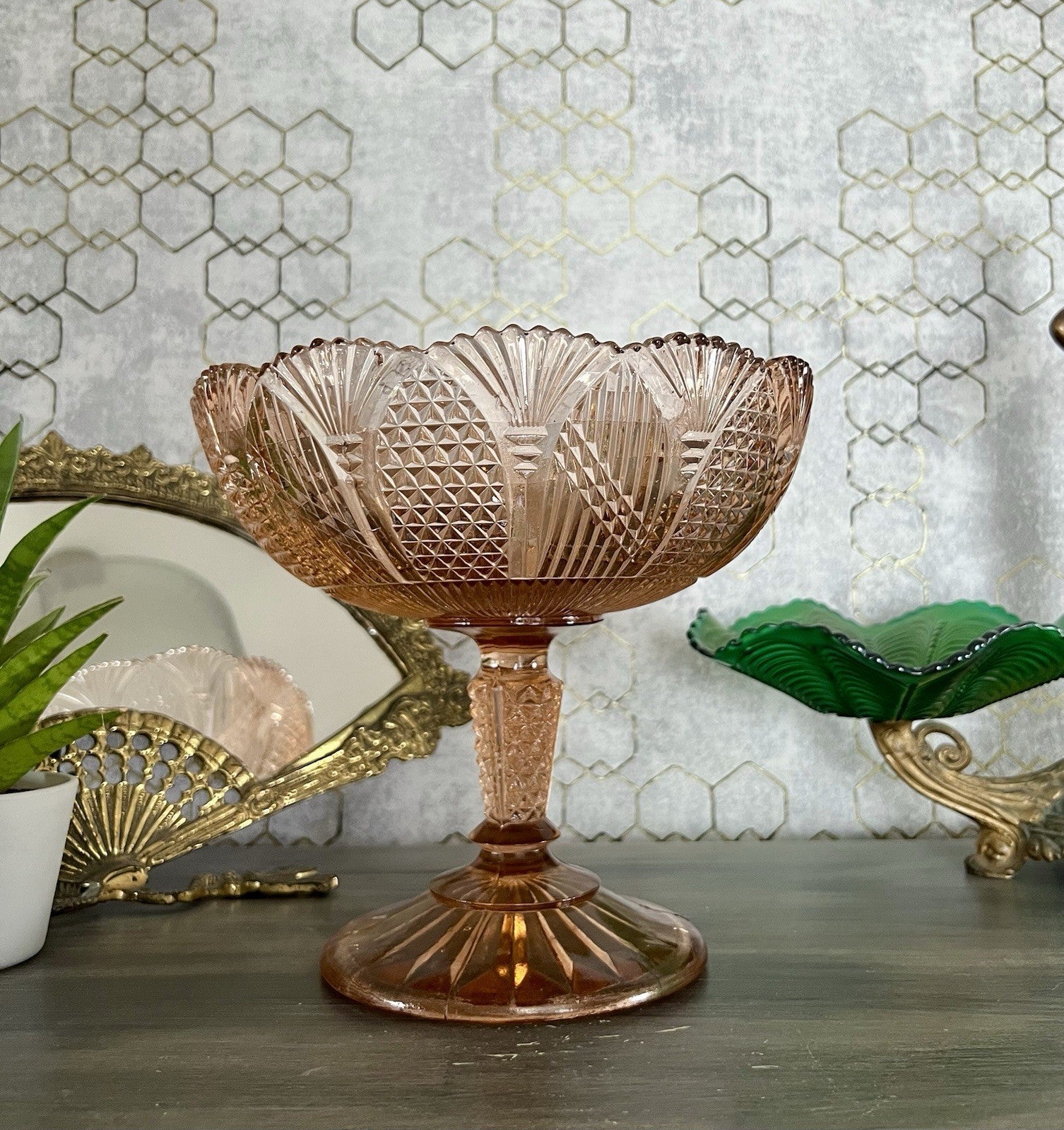 Antik Art Déco Pressglas Tafelaufsatz Schale Fußschale Glas Rosalin