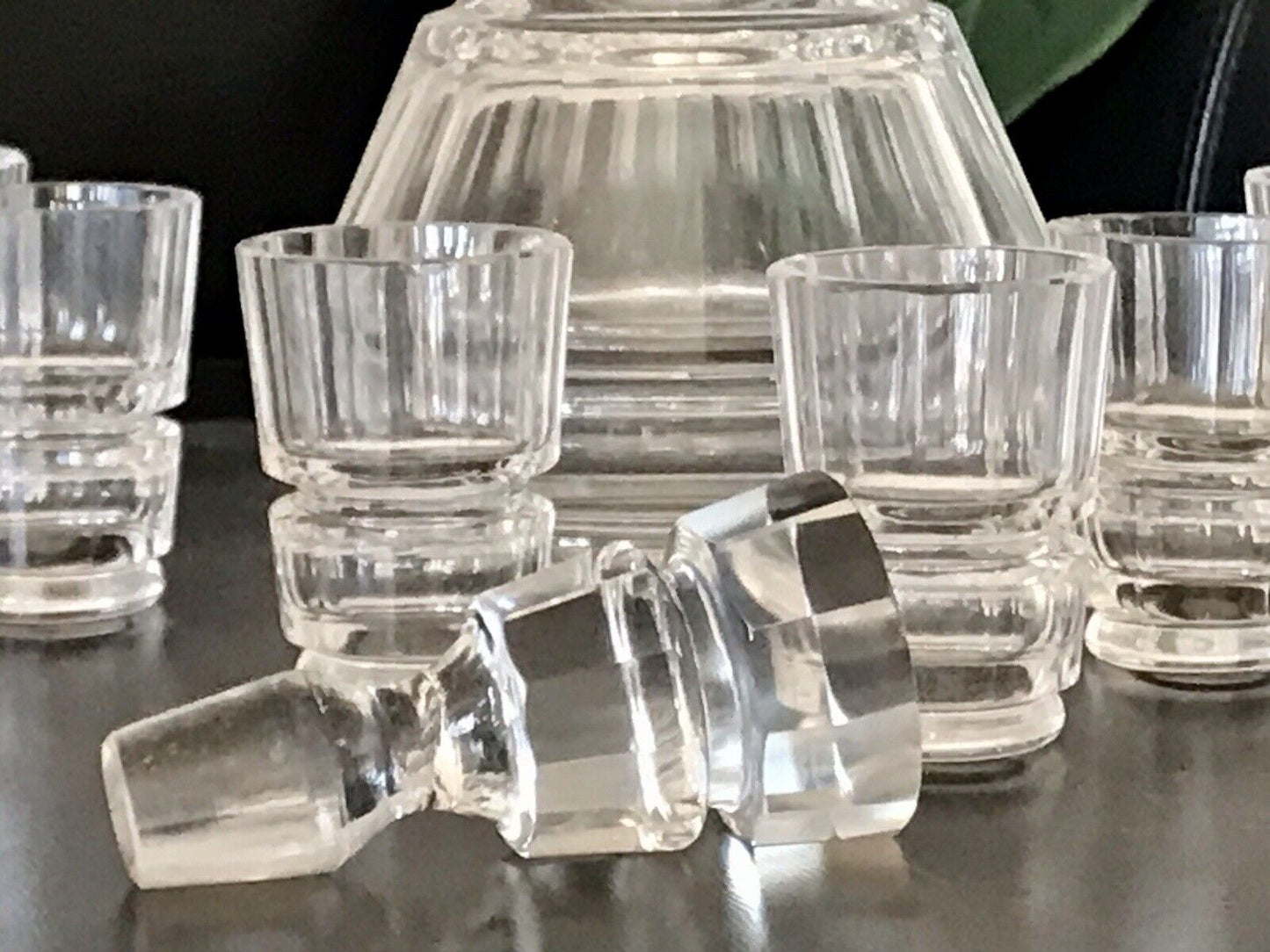 Antik 1930 Art Déco Karaffe Likör Set 7 Gläser Entwurf J.Hoffmann f. Moser&Söhne