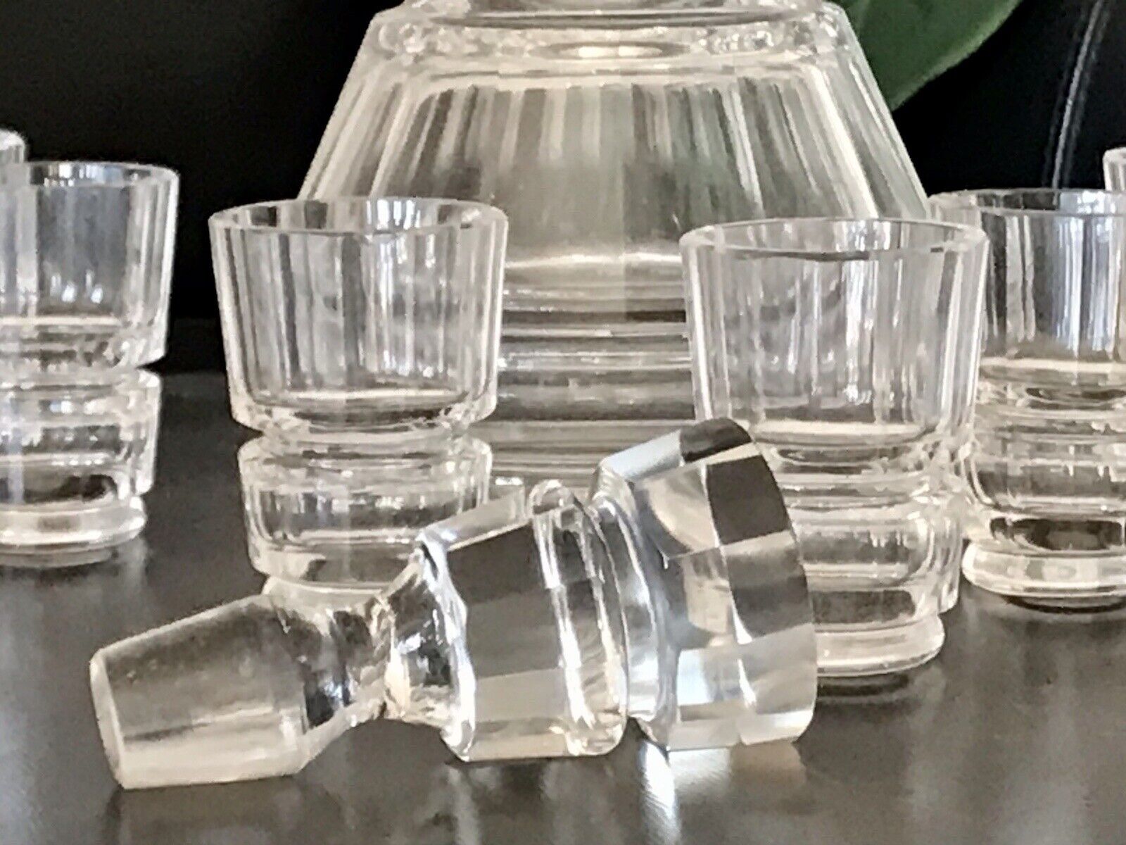Antik 1930 Art Déco Karaffe Likör Set 7 Gläser Entwurf J.Hoffmann f. Moser&Söhne