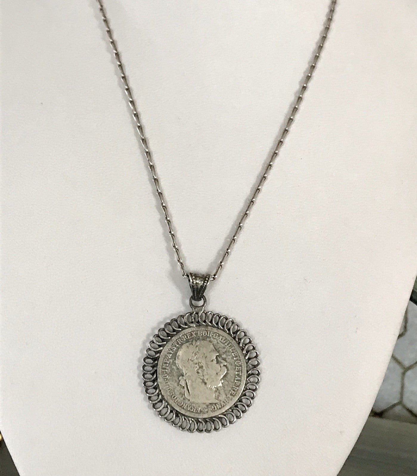 Antik Halskette Münze Kaiser Franz 1902 Anhänger Kettenanhänger Silber 835