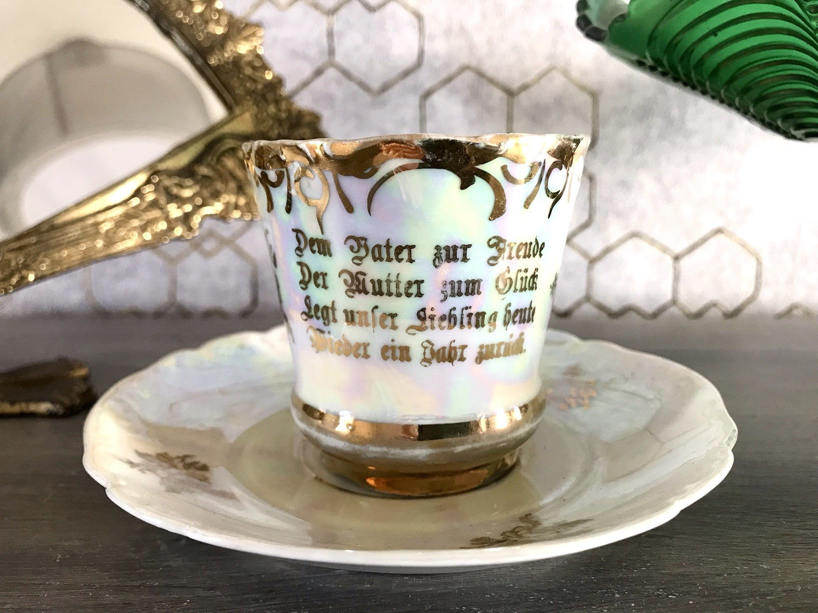 Antik Porzellan Andenken Becher Gedeck Sammeltasse Tasse Geburtstag Kind