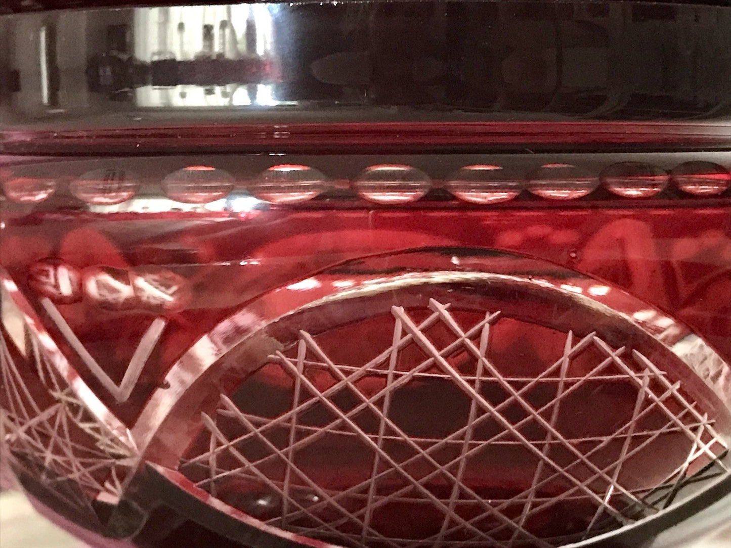 Vintage EDEL Glasdose Deckeldose Bonboniere Kristallglas Schliff Rubin Rot