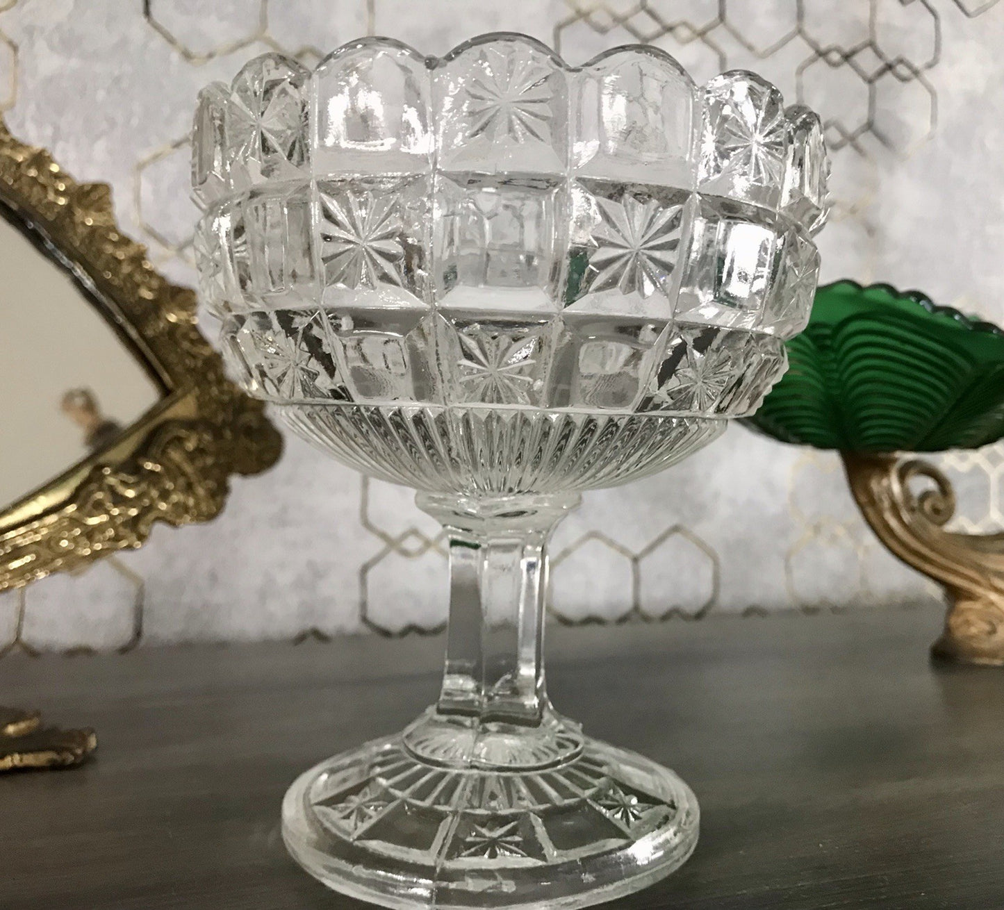 Antik Jugendstil Art Déco Pressglas Glas Fußschale Schale Zuckerschale