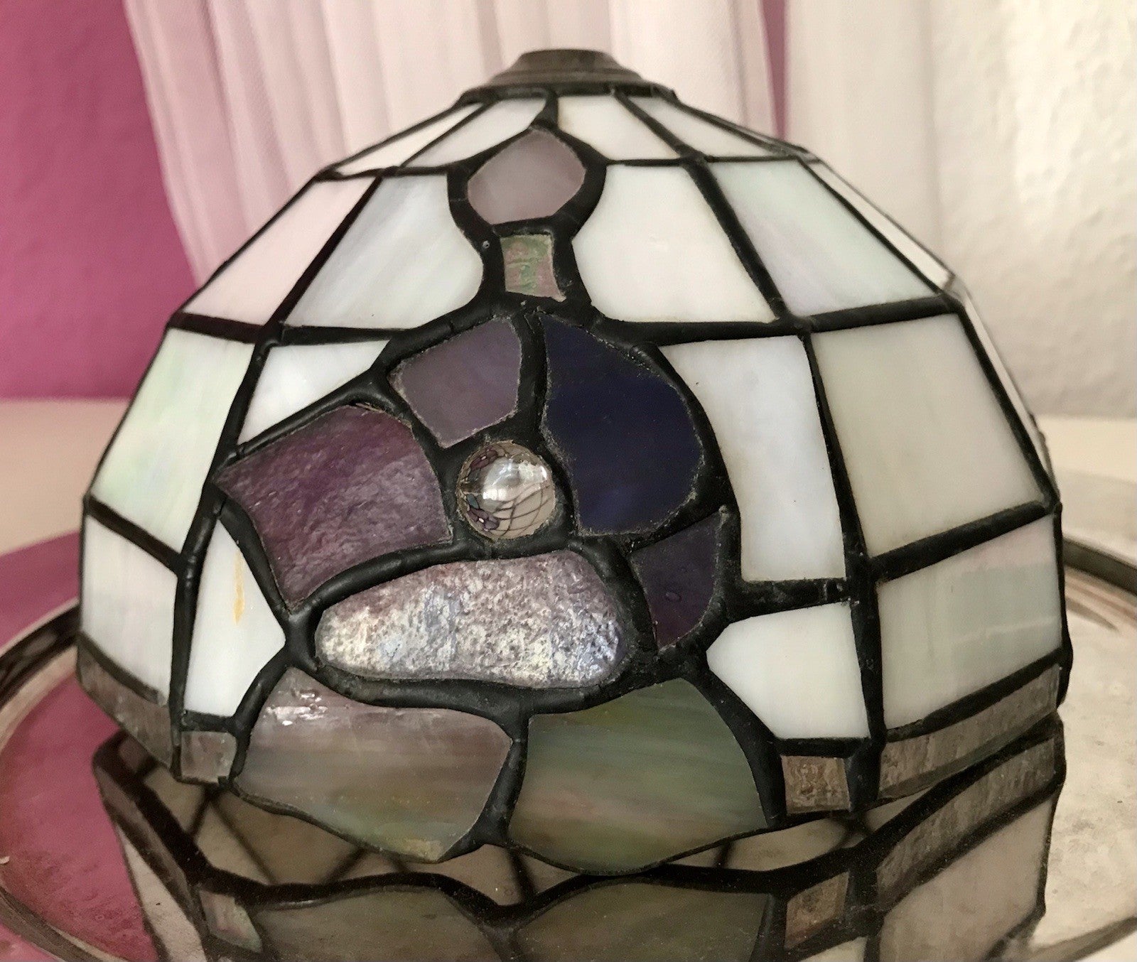 Antik? alt Glasschirm Lampenschirm Tiffany-Technik irisierendes Glas 2 Blumen