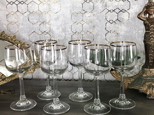 Art Déco Stil 6 Gläser Weingläser Weißweingläser Glas Goldrand Lausitzer