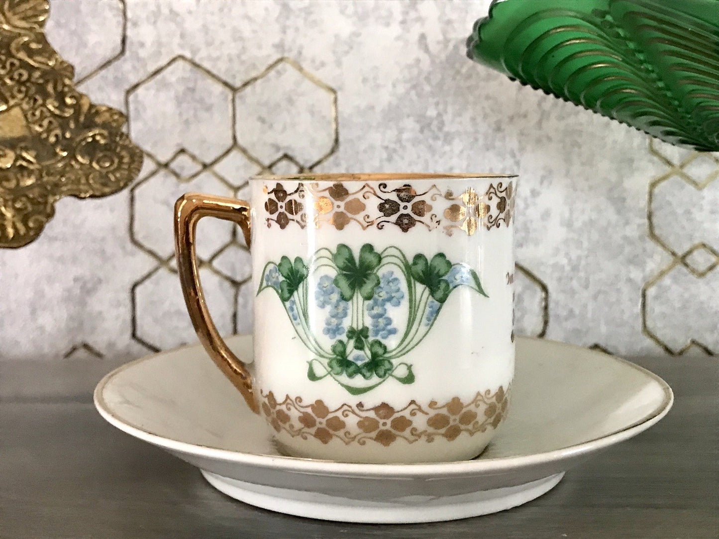 Antik Jugendstil Porzellan Andenken Gedeck Sammeltasse Tasse Geburtstag Spruch