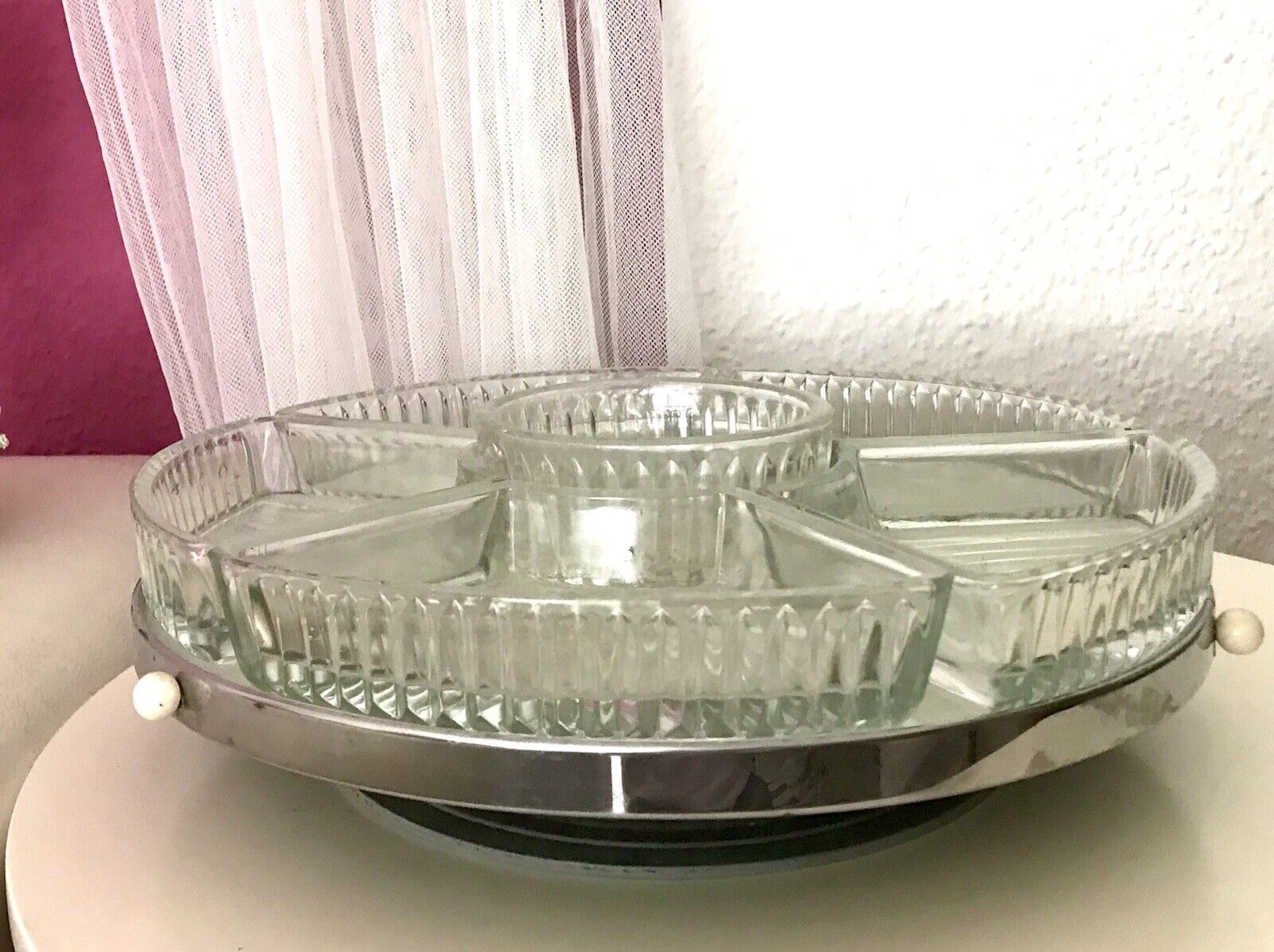 Antik schöne Art Déco Schale Tafelaufsatz Kabarett-Schale Pressglas drehbar