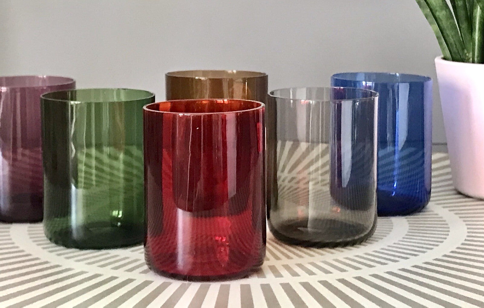 Vintage 60er Jahre 6 Schnapsgläser Gläser buntes Glas Rauchglas