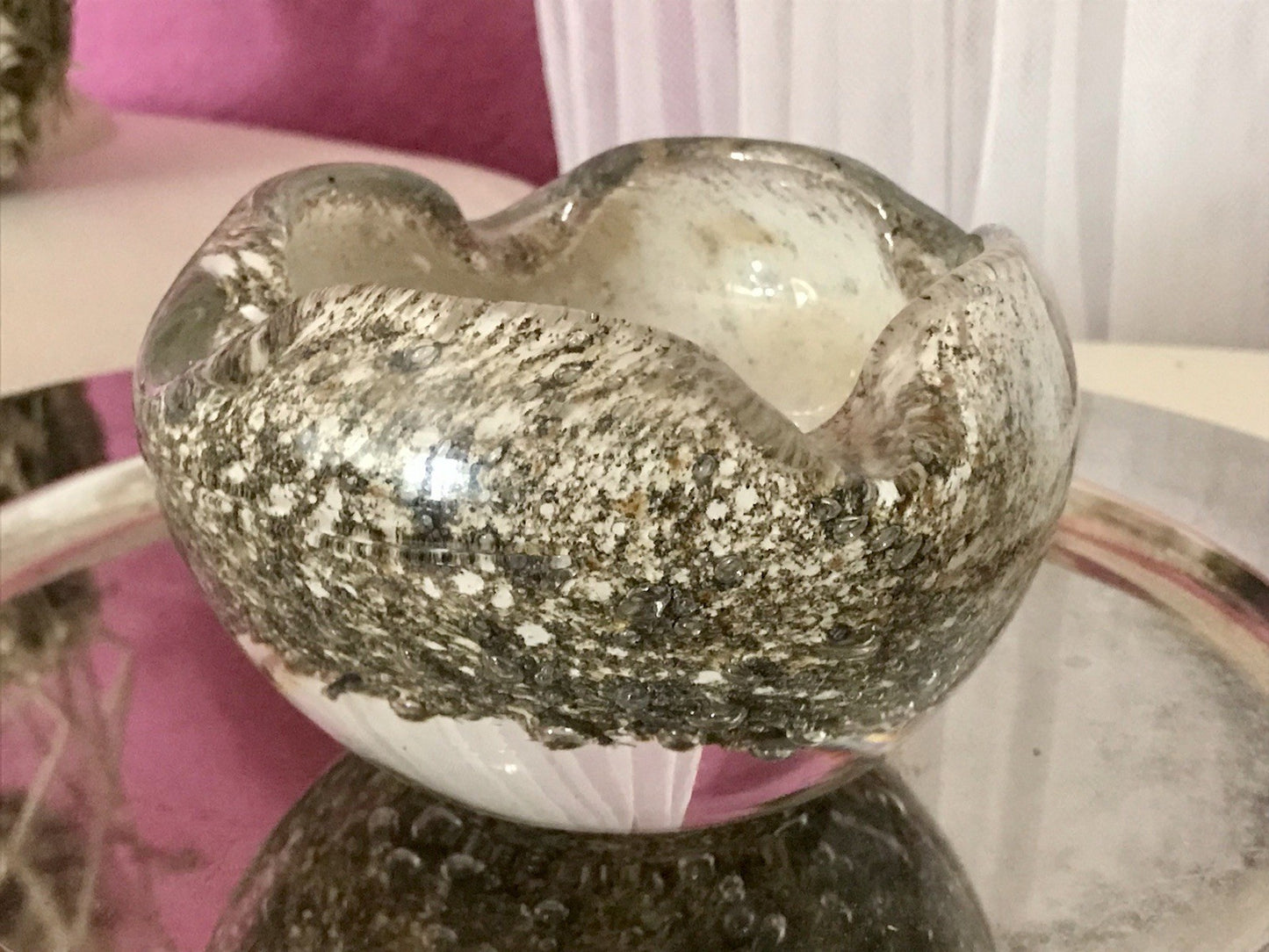 Murano 60er 70er Jahre Schale grau beige weiß So Schön! Schaum Luftblasen