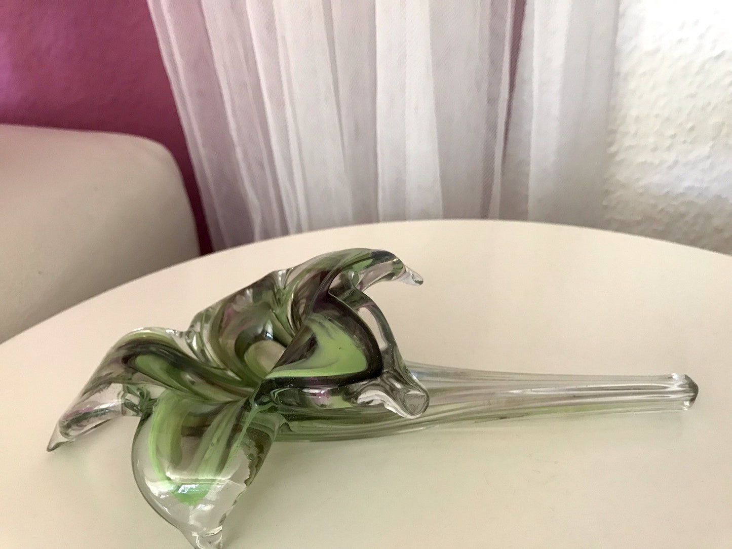 Vintage Murano ? 60er Jahre liegende Glasvase Vase Tischvase grün