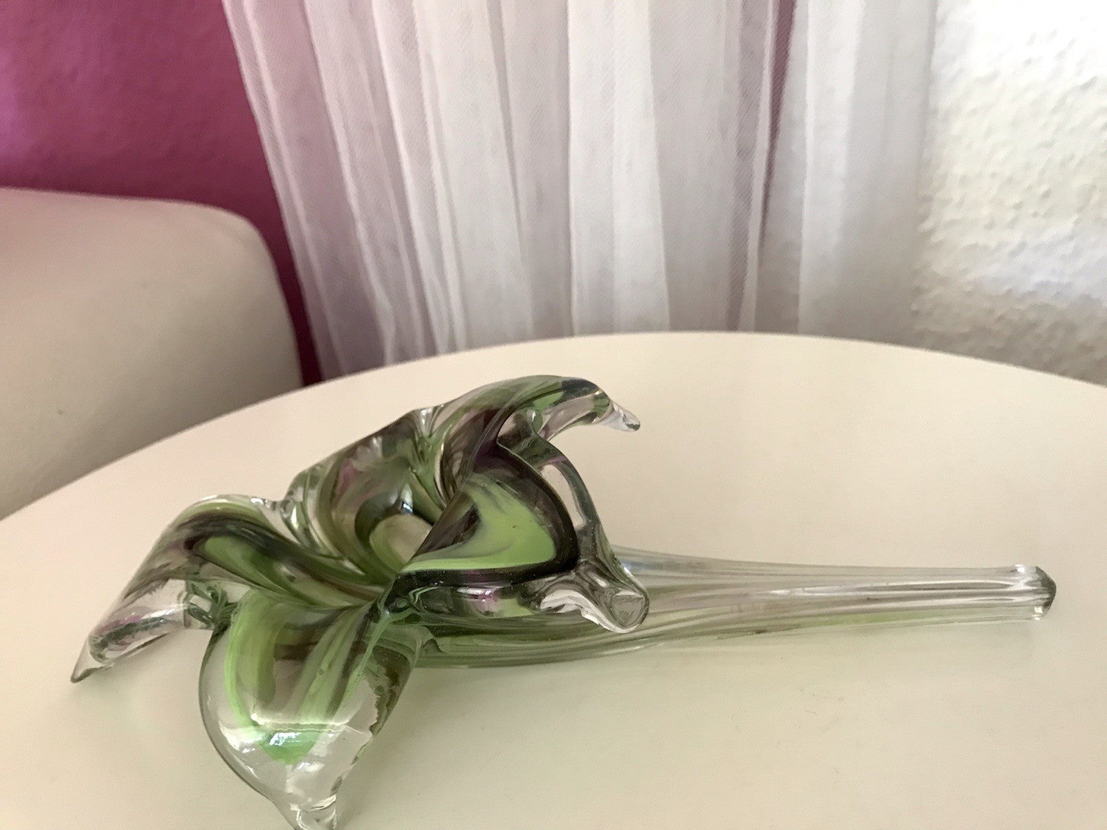 Vintage Murano ? 60er Jahre liegende Glasvase Vase Tischvase grün