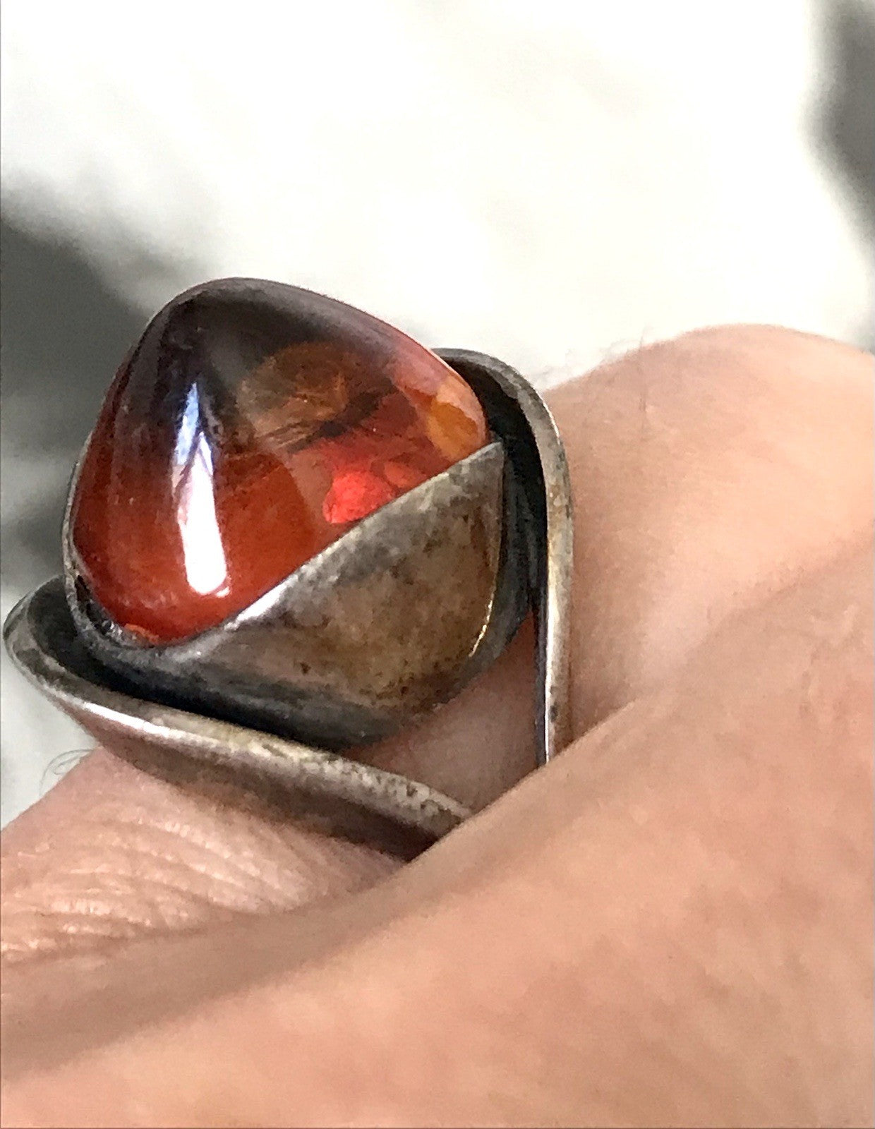 Alt Antik Vintage Edel Bernstein DAMEN RING Silber Super Design! Gr.56 57 WOW!
