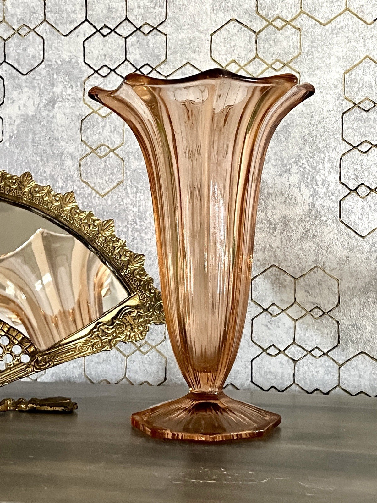 Antik Art Déco 1 GROẞ Vase Glasvase Pressglas Rosalin rosa  Glas