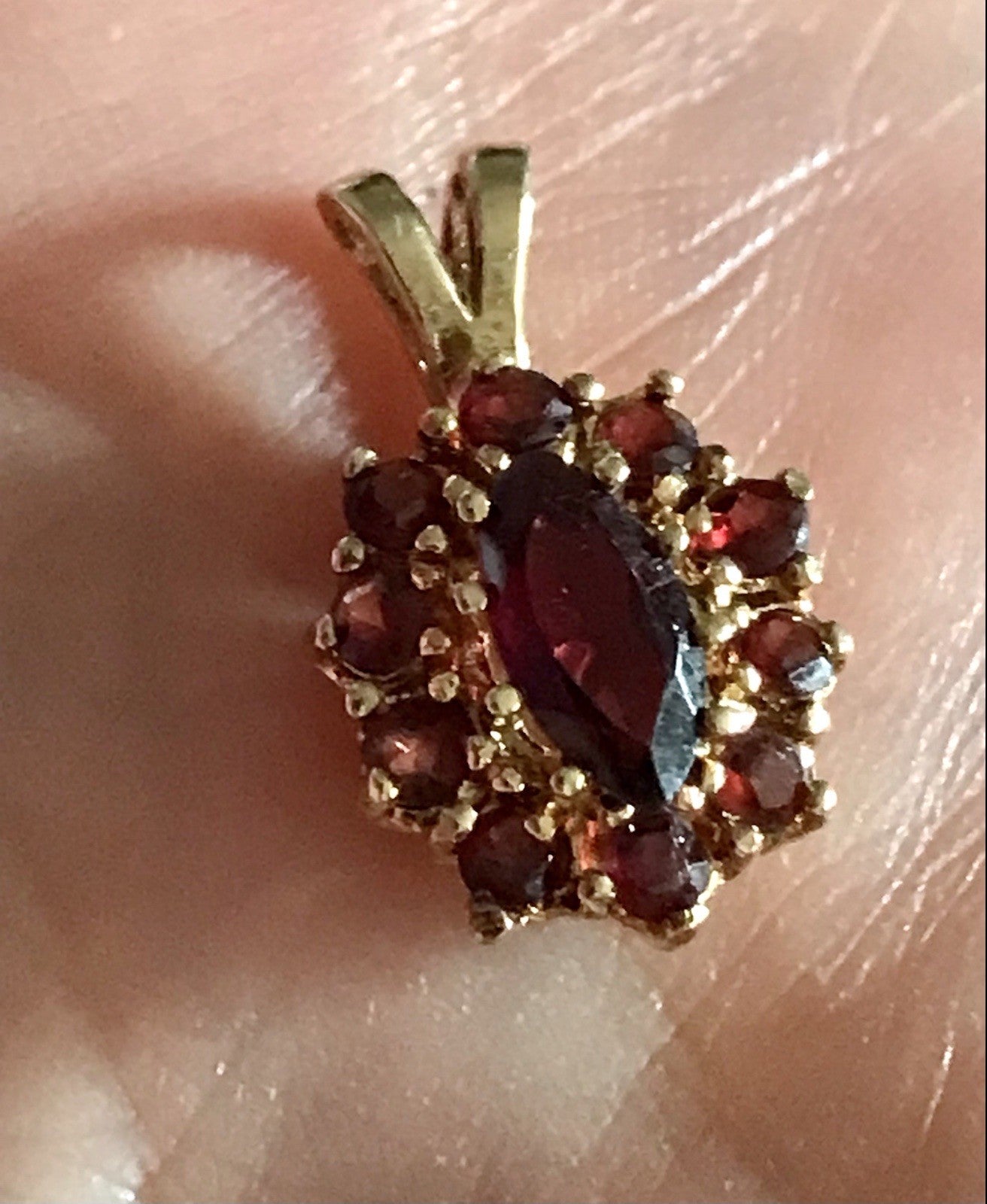 Vintage Edel Anhänger Kettenanhänger Silber vergoldet 835 SUPER Granatsteine