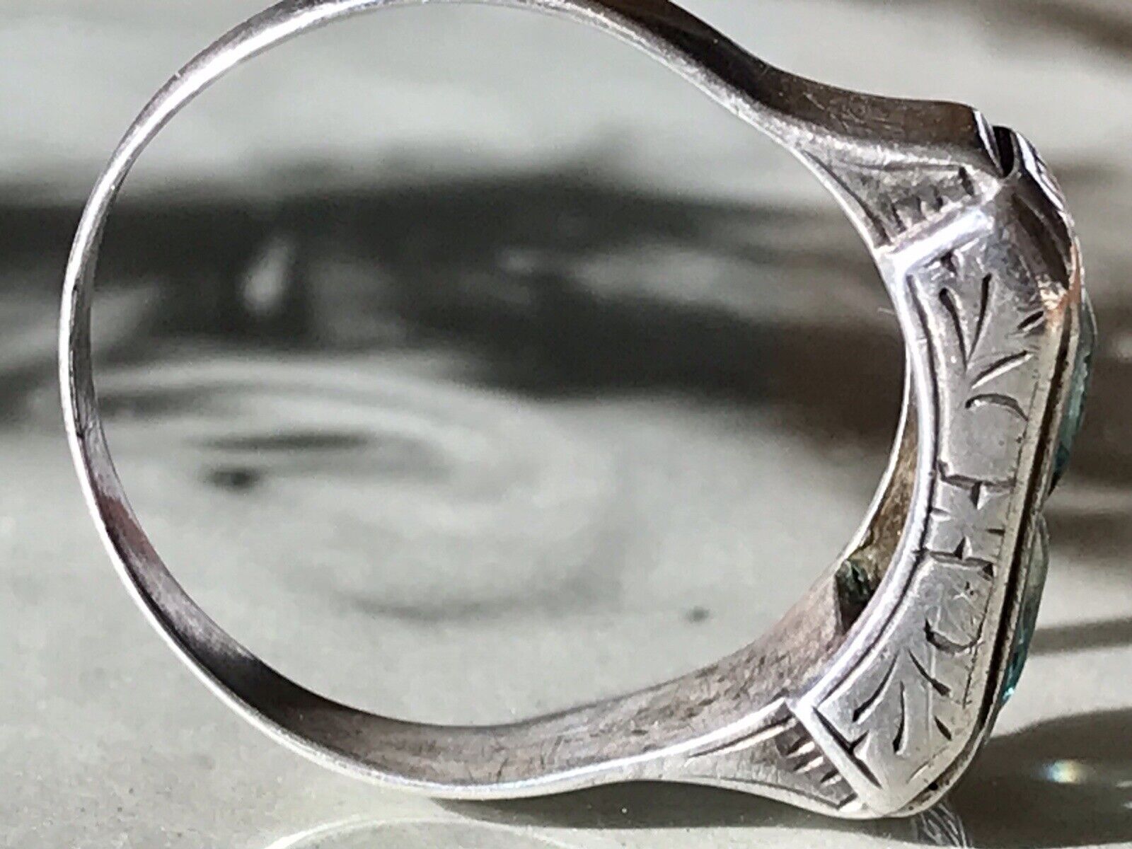 Antik Art Déco Unisex RING Silber Gr. 62 19,7 Blaugrüne Steine