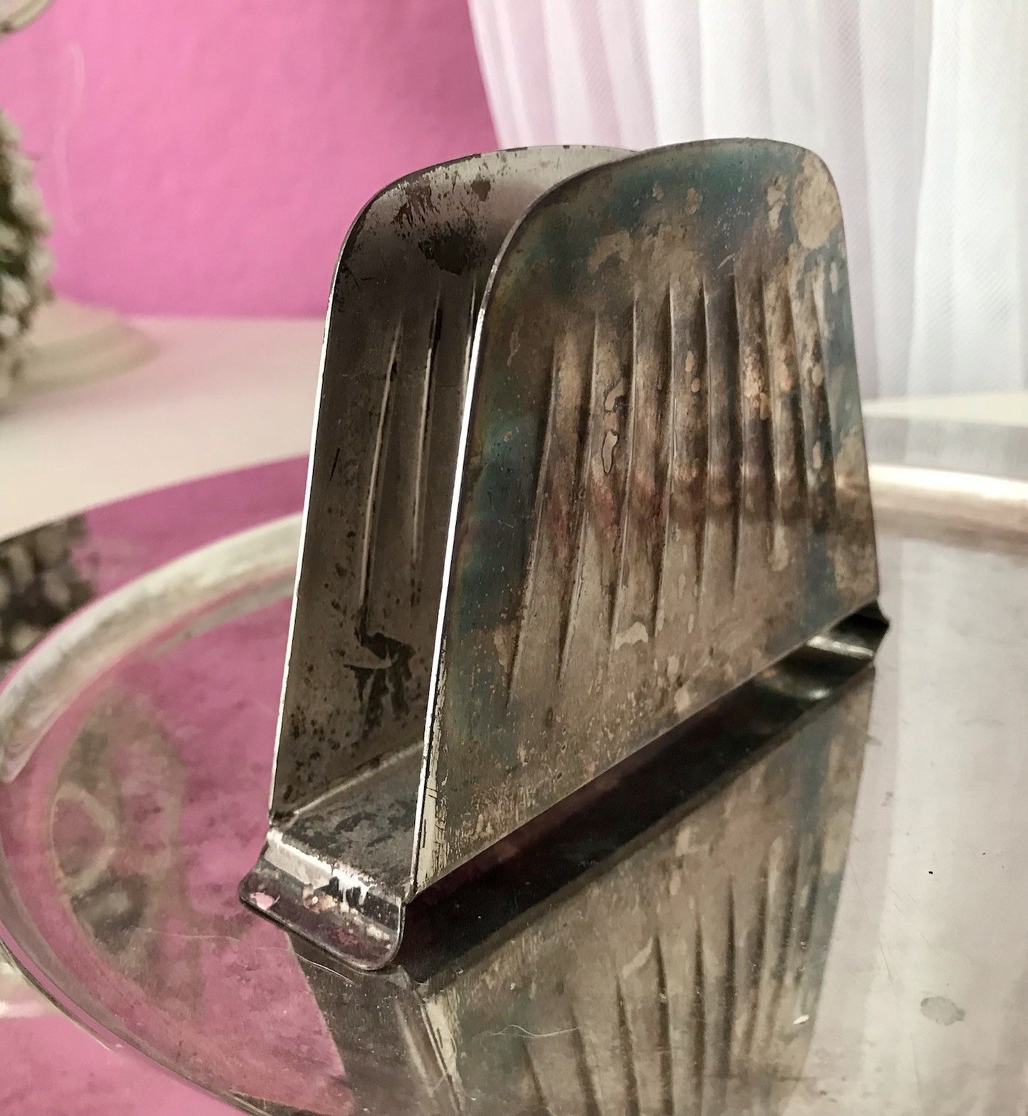 Vintage Mid Century String-Ära 60er Serviettenhalter versilbert