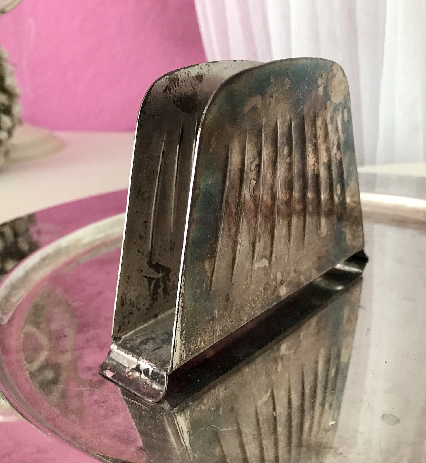 Vintage Mid Century String-Ära 60er Serviettenhalter versilbert