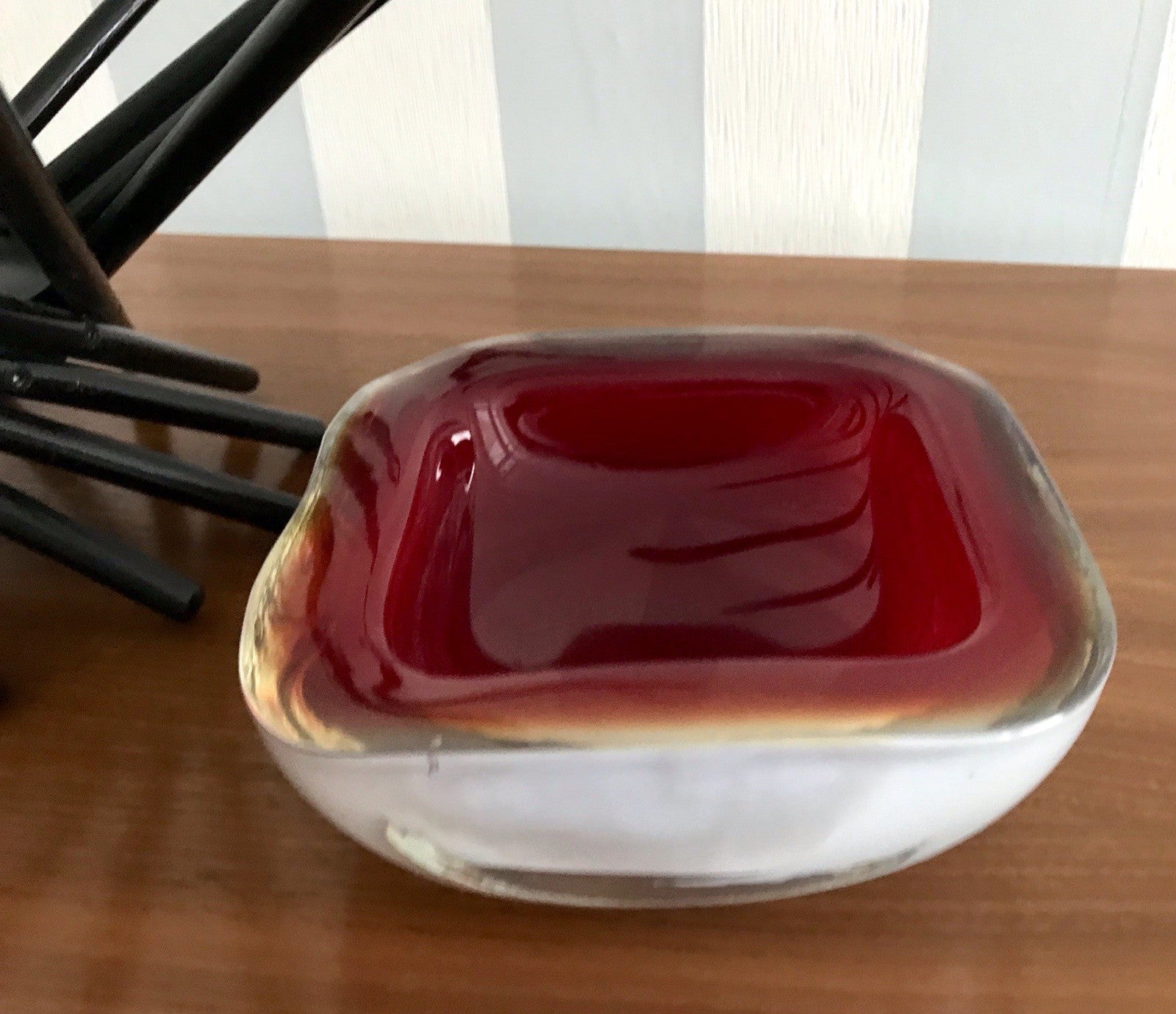 Vintage 60er Murano Glas Schale Barovier? Rot weiß gelb edel