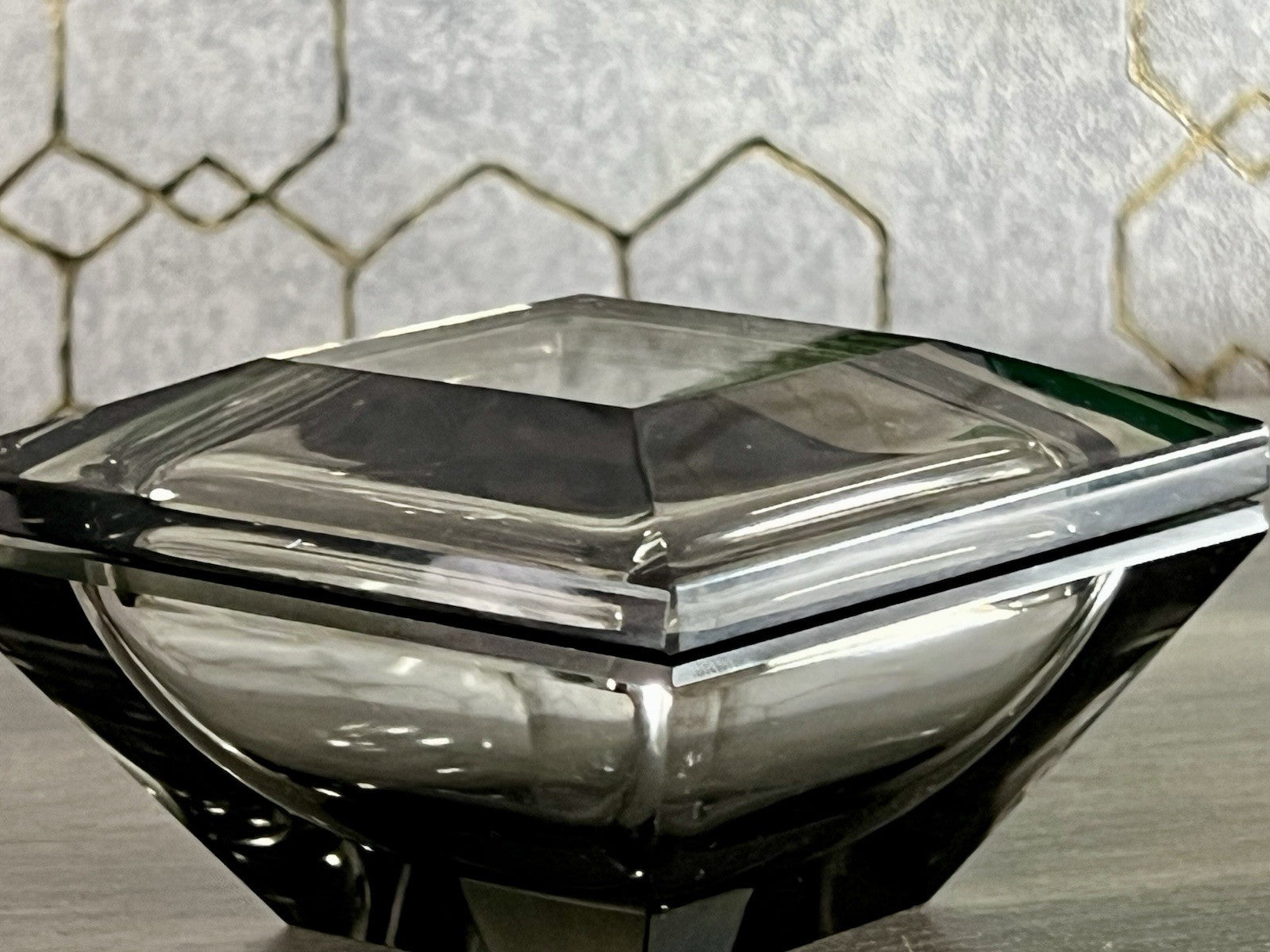 EDEL Art Déco antik Glasdose Kristallglas Frisiertisch Dose grau Schliff