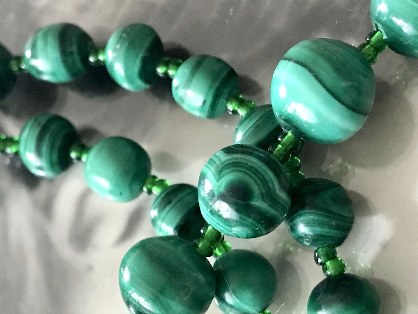 Alt Edel Vintage Halskette Kette Malachite grün Sehr Schön Retro