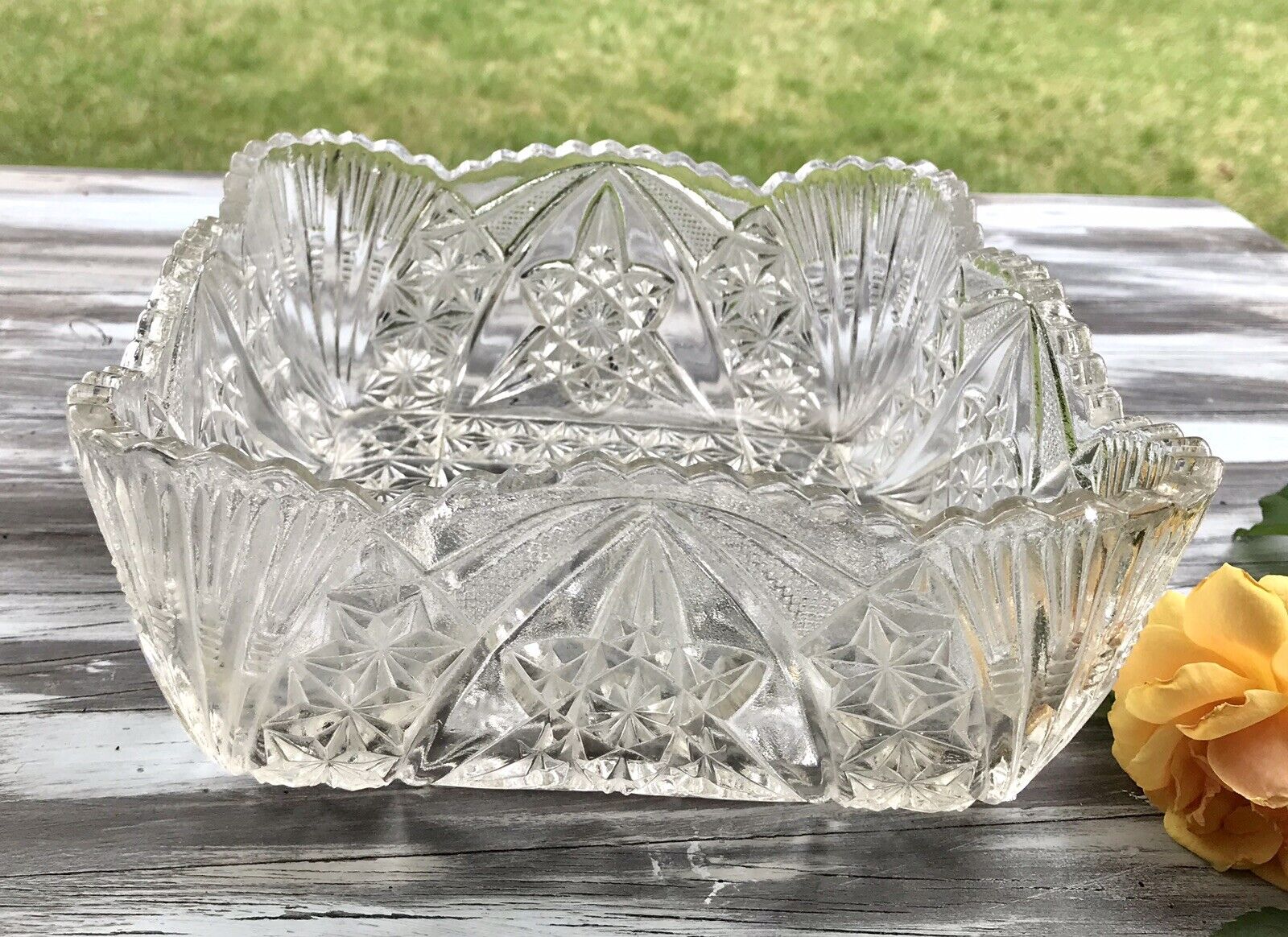 Antik Jugendstil Brockwitz 1915 Pressglas Schale viereckig Zürich Glas So Schön!