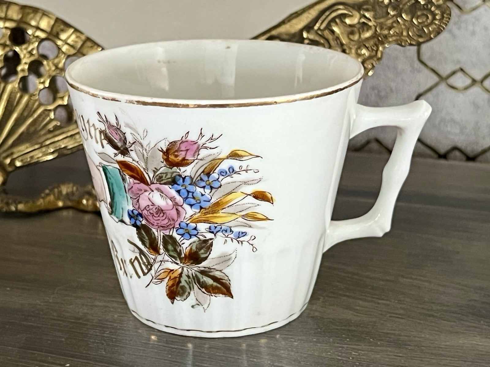 Antik Porzellan Andenken Becher Sammeltasse Tasse Gott segne dieses Bund