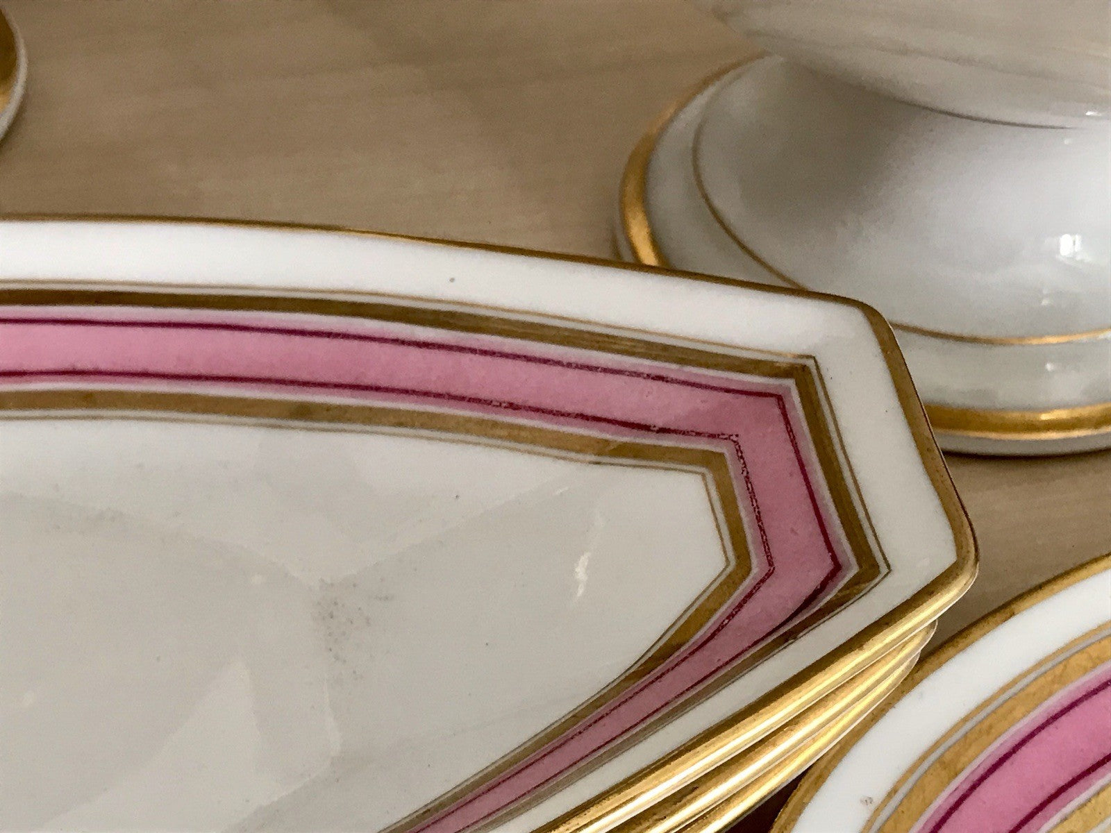 Antik Biedermeier Porzellan 1 Schiffchen Schale  ~1845 Ligatur Monogramm JR