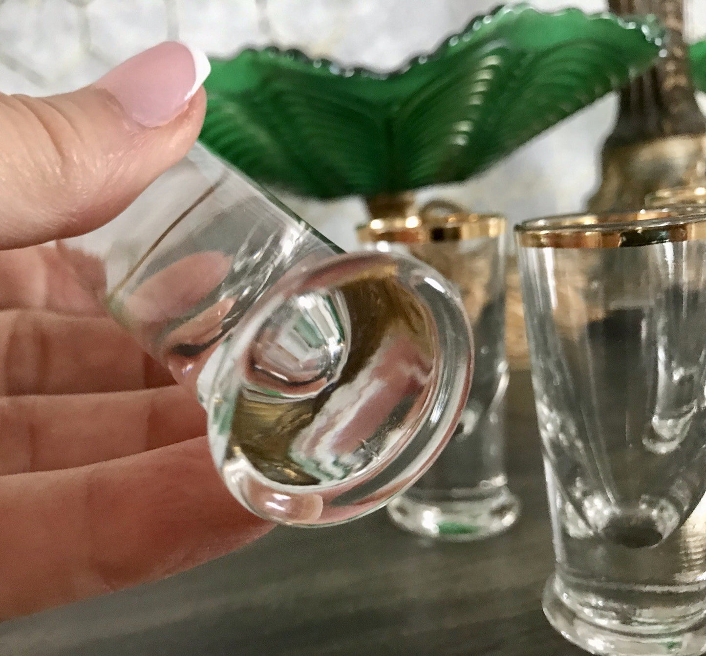 Antik 5 Pinnchen Schnapsgläser Golddekor Glas Biedermeier Likörgläser