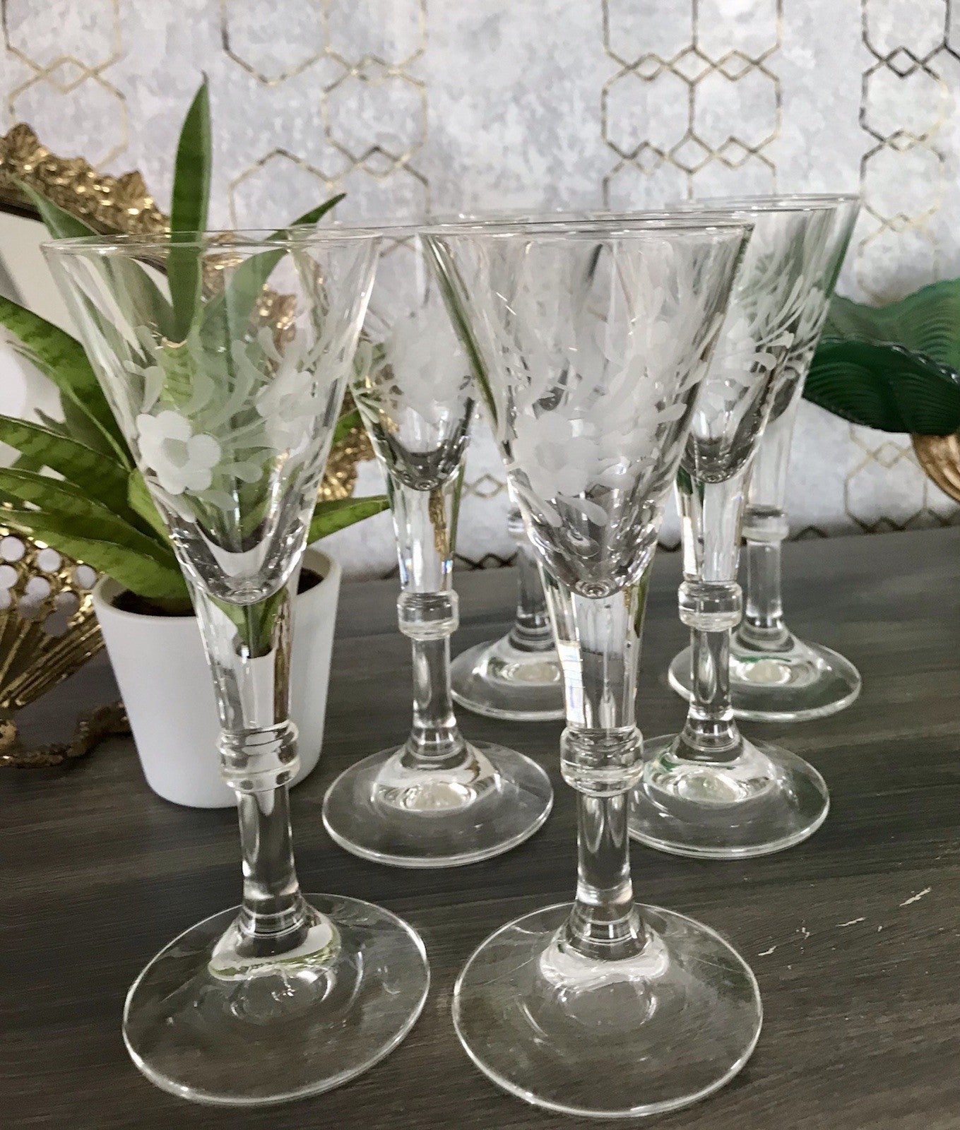 Antik Alt 6 Cherrygläser Gläser Kristallglas graviert