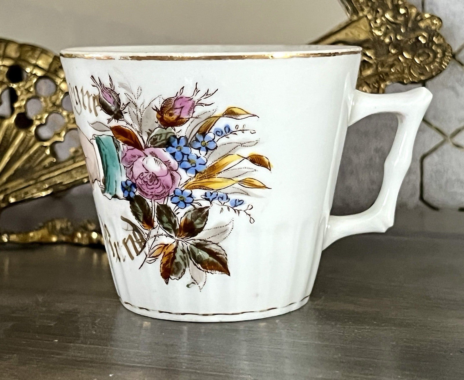 Antik Porzellan Andenken Becher Sammeltasse Tasse Gott segne dieses Bund