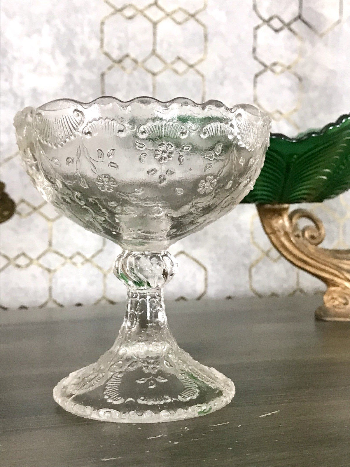 Antik Jugendstil Pressglas Schale Fußschale Schale Zuckerschale Bonboniere süß