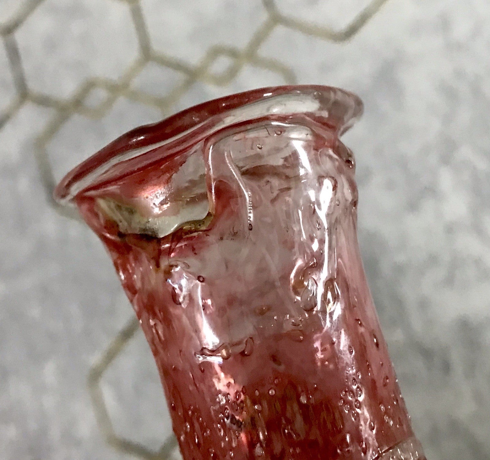 Vintage Pavel Molnār Glas Glaskunst Glasvase rot Faden Aufschmelzungen signiert