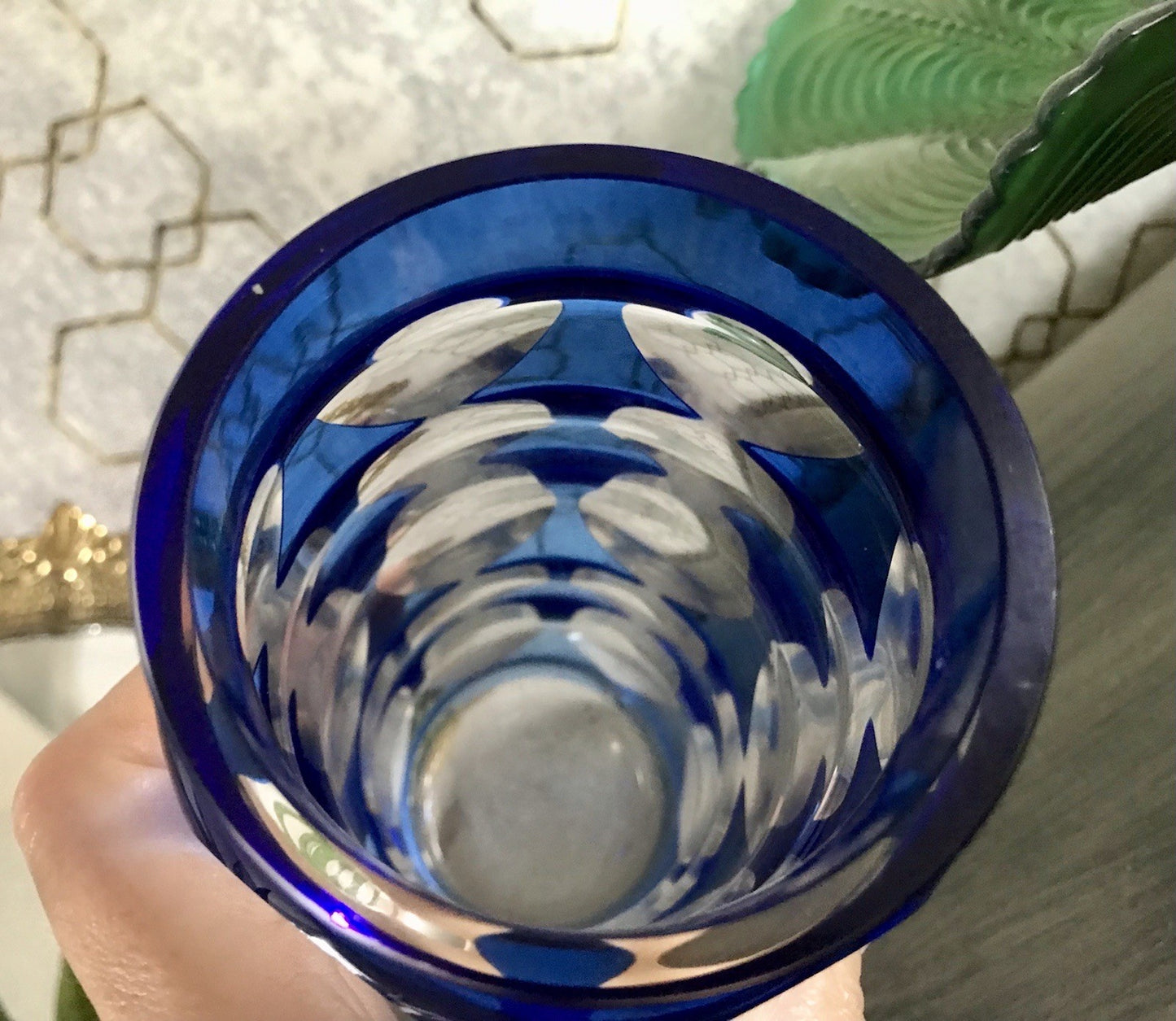 Antik? Art Déco Vase Glasvase Vase Glas Kristallglas Entwurf Meltzer Haida blau
