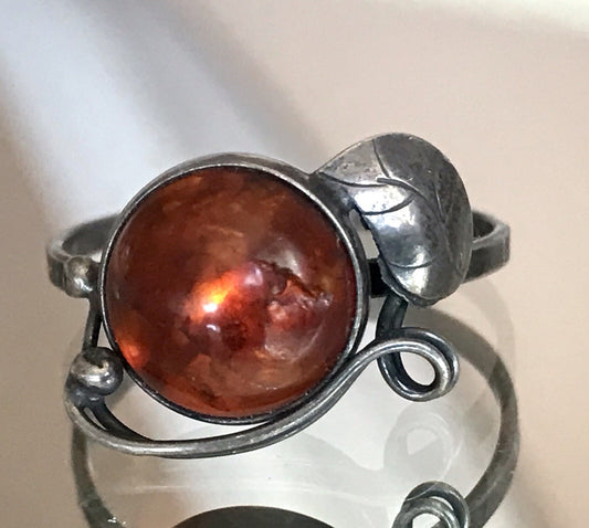 Alt Antik Edel Bernstein DAMEN RING Silber Super Design! Gr.59 18,8 mm Wow