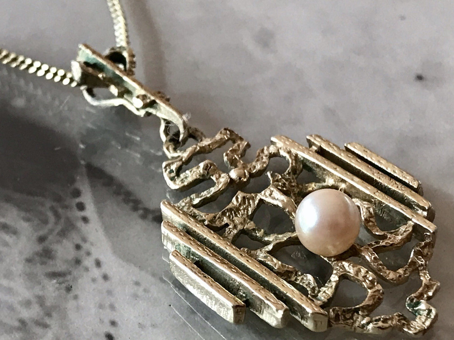 Vintage Designer Anhänger Perle Amerik. Doublè vergoldet Brutalismus MCM TeKa