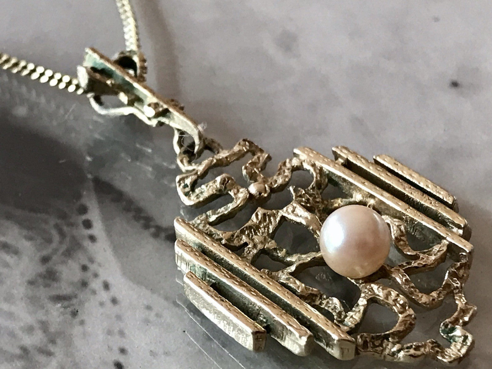 Vintage Designer Anhänger Perle Amerik. Doublè vergoldet Brutalismus MCM TeKa