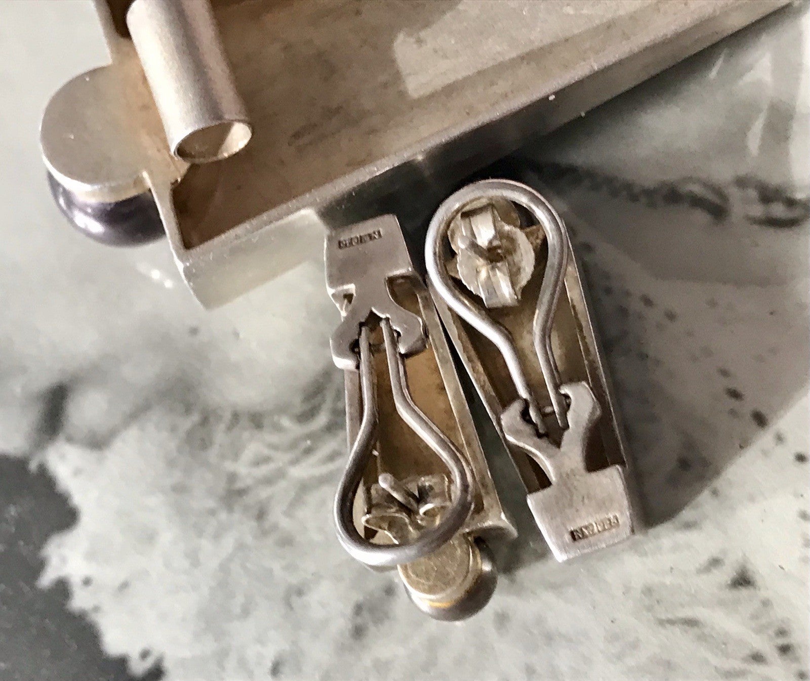 Damen Set Designer Schmuck Anhänger Ohrringe Silber 925 NW modernistisch Perle