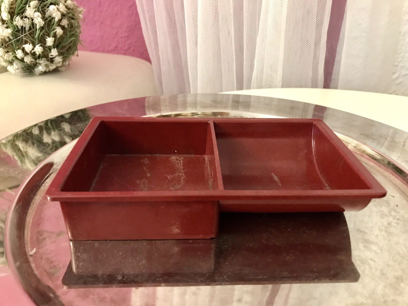 Antik alt Bakelit Münzablage?  Münzfach? Stempelbox Box weinrot Vintage